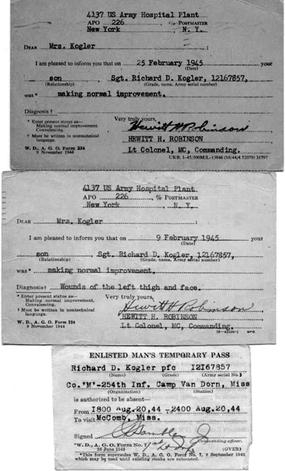Status Reports and Passes- Kogler M/254th Inf