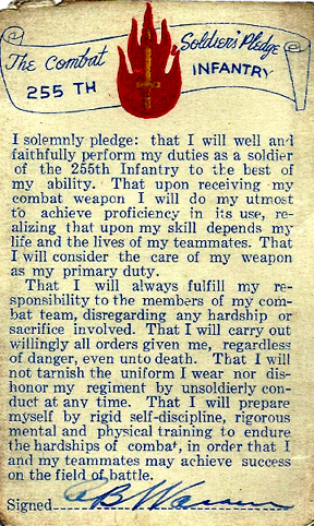 Pledge Card- 255th Inf Regt- Cp Van Dorn, MS
