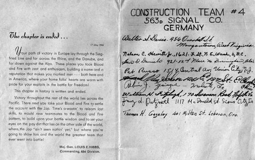 Booklet Page of S/Sgt Waters 563d Signal Company- Germany 1945