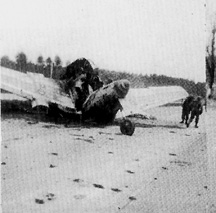 Wreckage of German Jet Aircraft near Autobahn, Germany April 1945