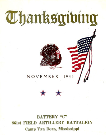 Thanksgiving Menu, C/861st FA, November 1943