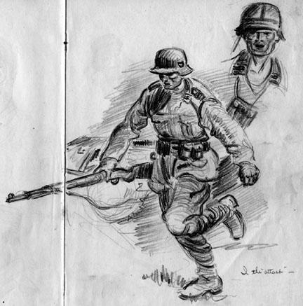 Sketch by T/Sgt Yakas F/254th Infantry while in combat 1945