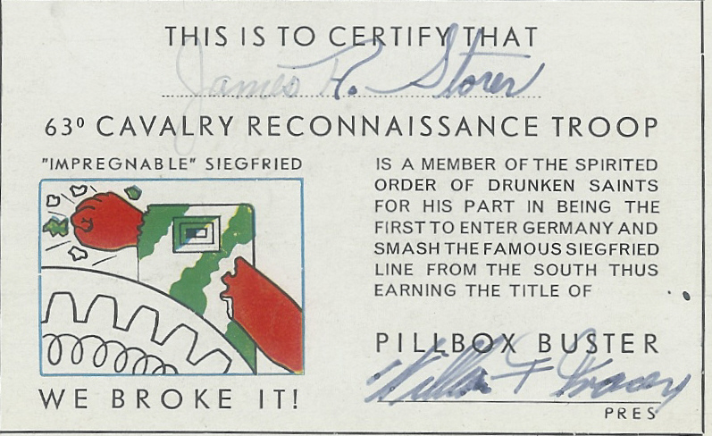 Membership card 63d Recon Trp June 1945 Germany