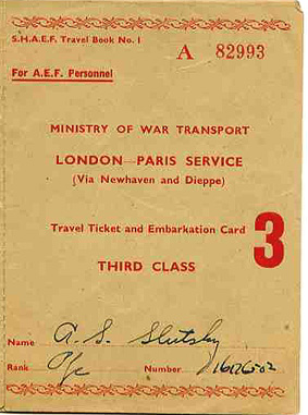 Embarkation card Pfc Slutsky Hq 63