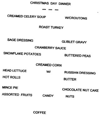 Menu A/253d Inf Cp Van Dorn, MS 1943