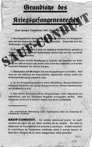 Reverse side of Safe Conduct Pass
