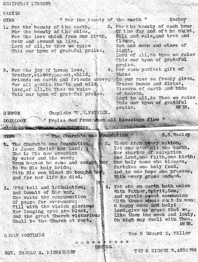 Church program, Bad Mergentheim, Germany 1945