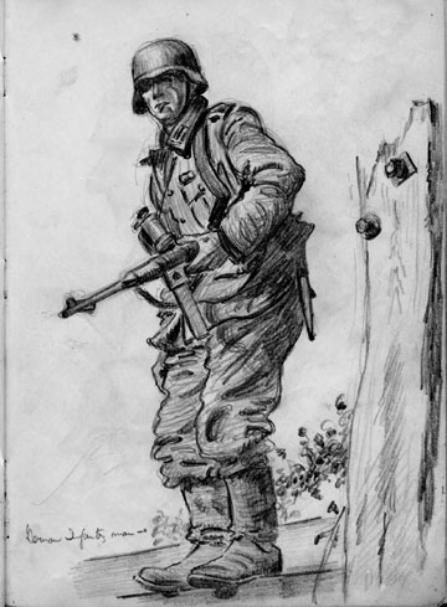 Sketch by T/Sgt Yakas F/254th Infantry while in combat 1945