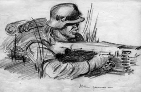 Sketch by T/Sgt Yakas F/254th Infantry while in combat 1945