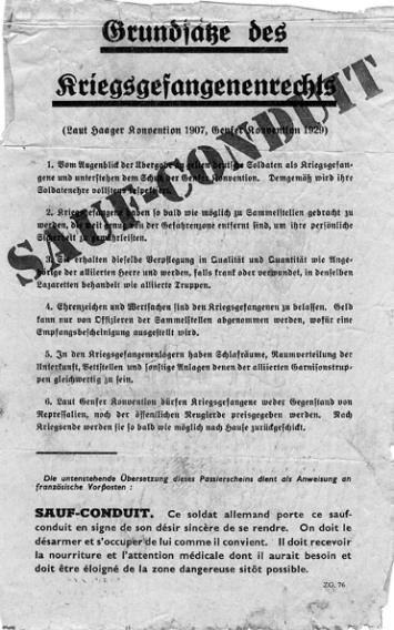 Reverse side of Safe Conduct Pass