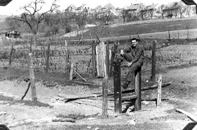 63d Band member at the Siegfried Line, Germany Mar 45
