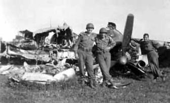 Hq 254th Inf troops and German aircraft- 1945